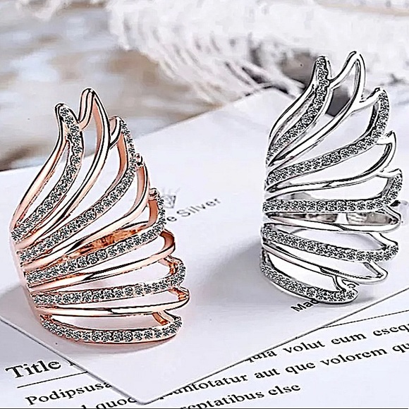 NEW ADJUSTABLE RESIZABLE ROSE GOLD ANGEL WING RING - Picture 6 of 6